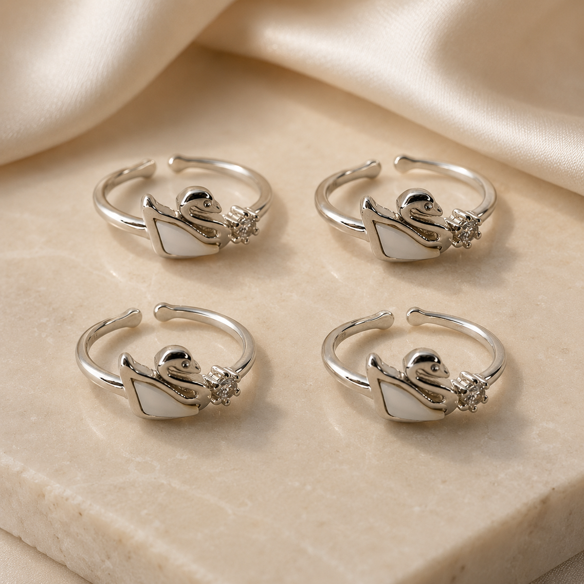 Silver Swan Toe Ring Pair