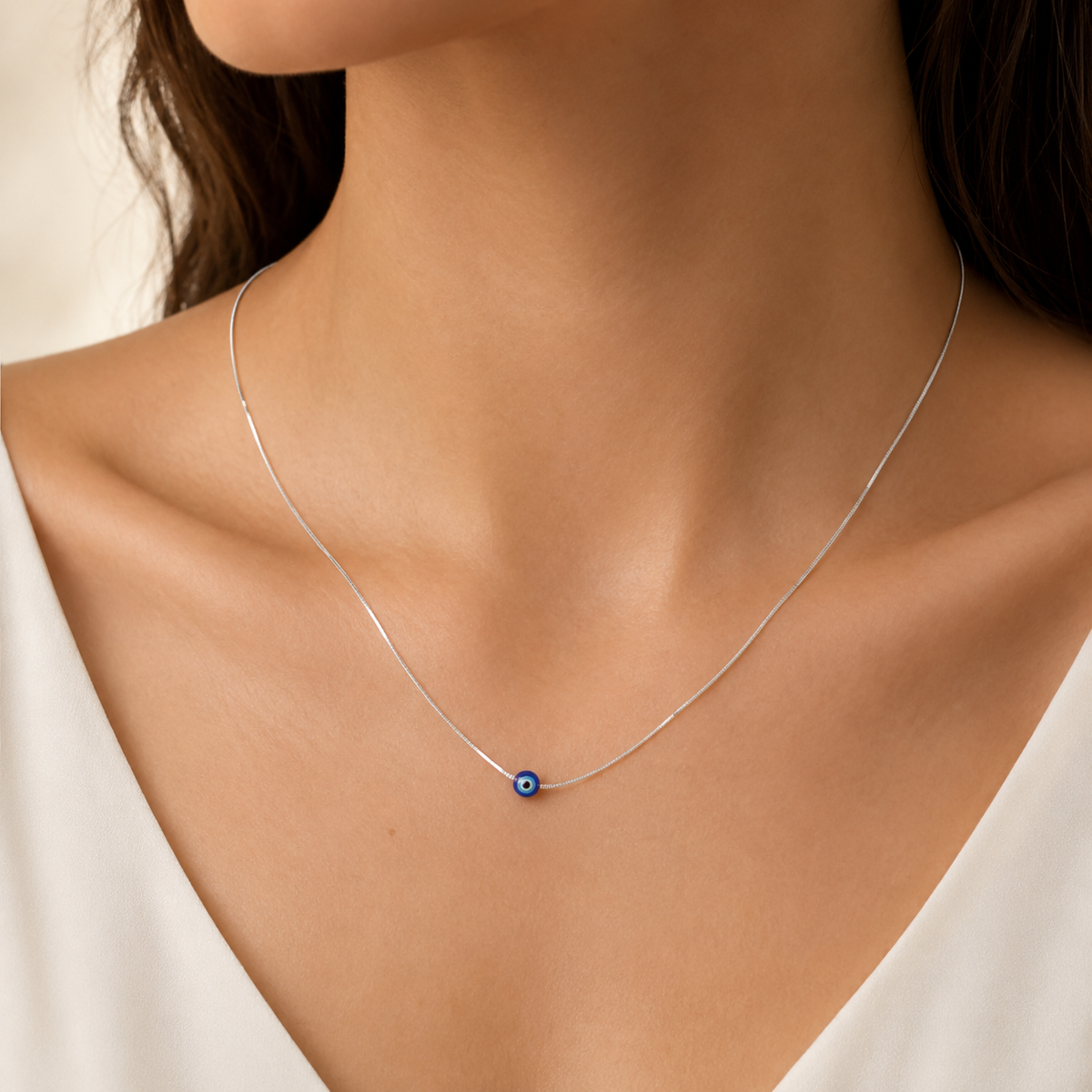 Silver Nazar Charm Necklace