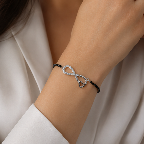 Infinity Heart Black Bead Bracelet