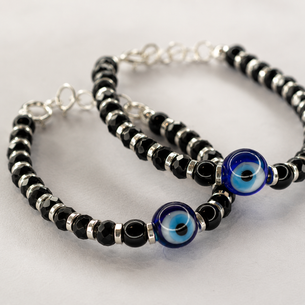 Kids Evil Eye Black Bead Anklet Pair